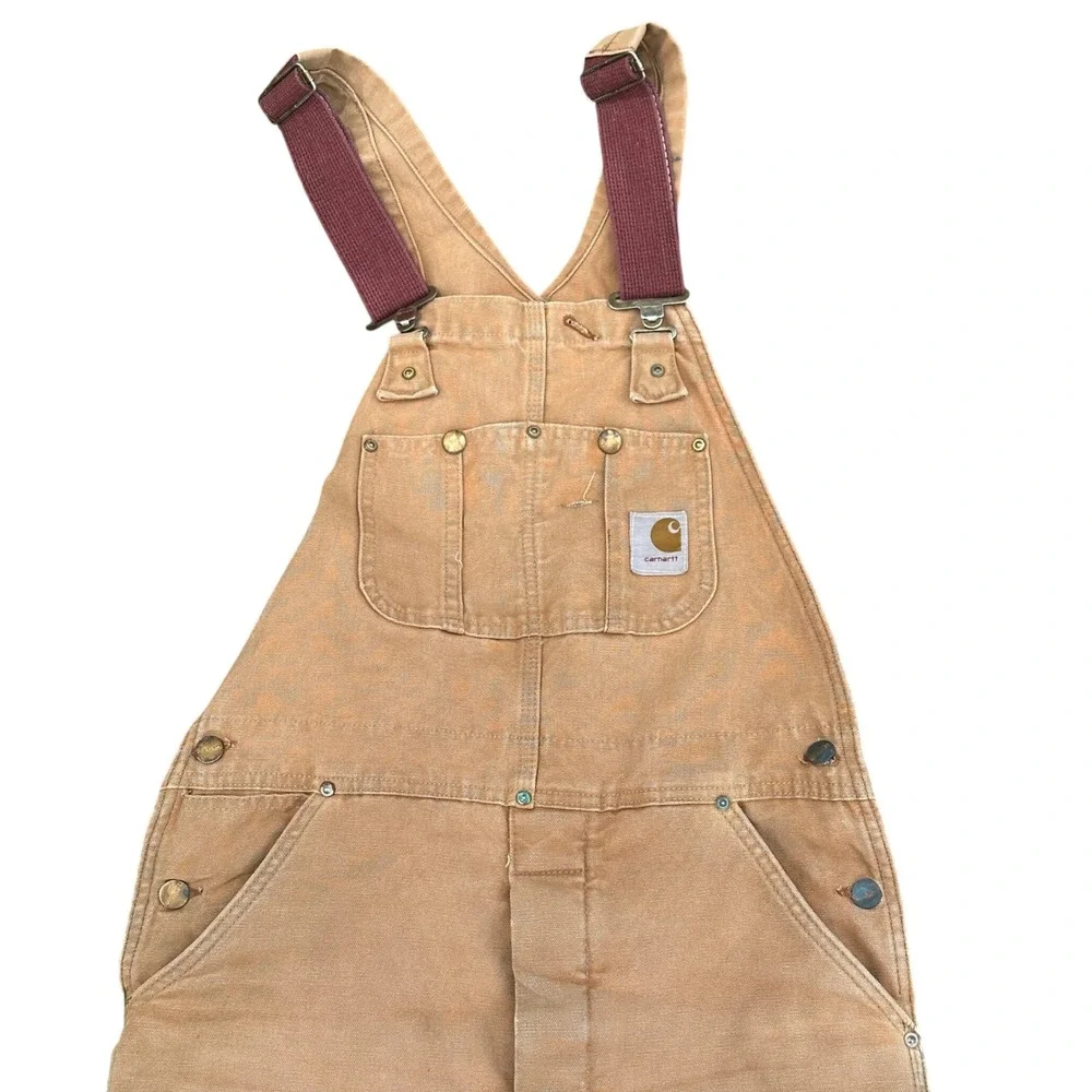 VTG 80s Carhartt Overalls 32x34 Red Quilt Lined Duck Canvas Brown Made in USA